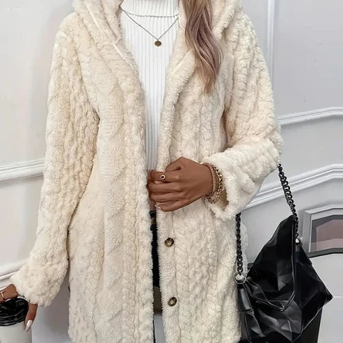 Women's Cozy Fleece Hooded Cardigan Jacket – Soft Button-Down Coat wit ...